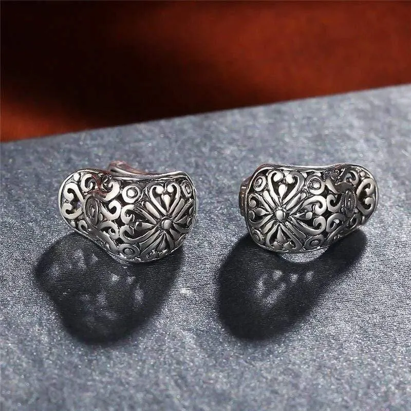 Vintage-Schmuck-Ohrring, nationales Element, tibetische Schnitzerei, hohl, Retro-Ohrringe aus 925er Sterlingsilber für Mädchen