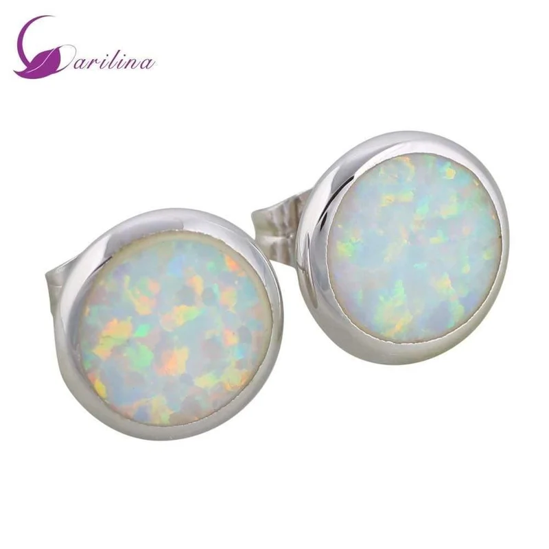 925 Sterling Silber Weiß Feueropal Ohrringe Für Frauen Niedlichen Schmuck E078