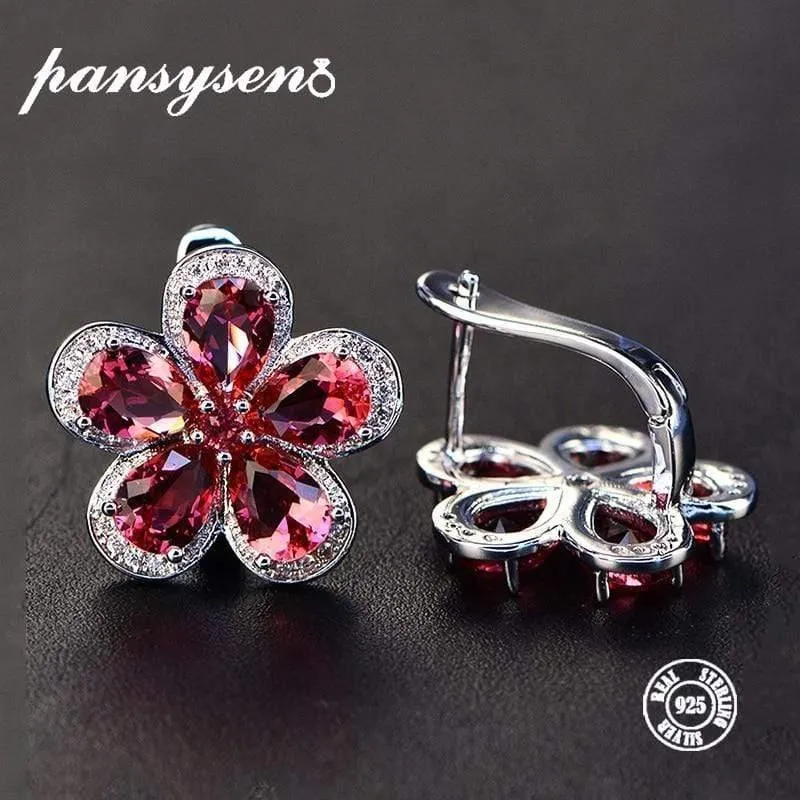 Design Rubin Edelstein Clip Ohrringe für Frauen Solide 925 Sterling Silber Schmuck Hochzeit Weihnachten Geschenke