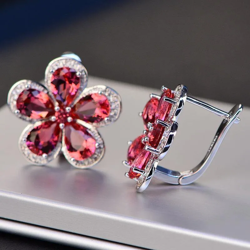 Design Rubin Edelstein Clip Ohrringe für Frauen Solide 925 Sterling Silber Schmuck Hochzeit Weihnachten Geschenke