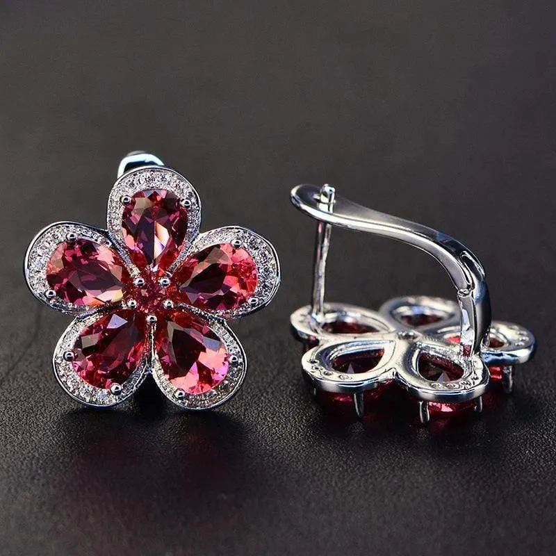 Design Rubin Edelstein Clip Ohrringe für Frauen Solide 925 Sterling Silber Schmuck Hochzeit Weihnachten Geschenke