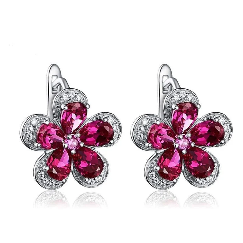 Design Rubin Edelstein Clip Ohrringe für Frauen Solide 925 Sterling Silber Schmuck Hochzeit Weihnachten Geschenke