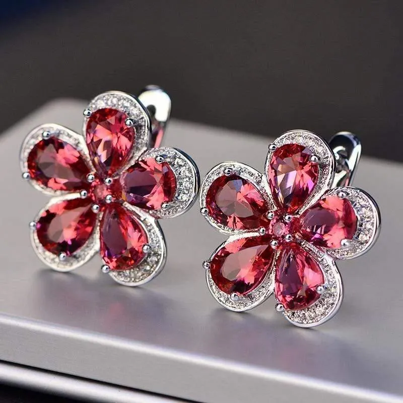 Design Rubin Edelstein Clip Ohrringe für Frauen Solide 925 Sterling Silber Schmuck Hochzeit Weihnachten Geschenke