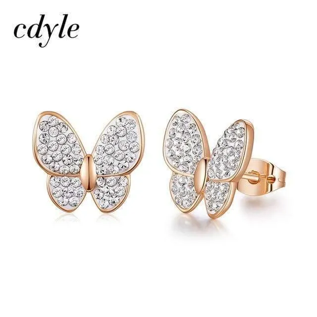 Modeschmuck Damen Ohrringe Glänzender Schwarzer Kristall Vergoldet Schmetterling Insekt Ohrringe Ohrstecker