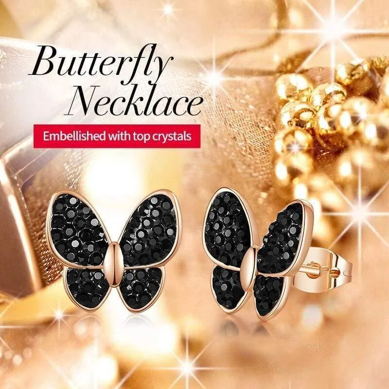 Modeschmuck Damen Ohrringe Glänzender Schwarzer Kristall Vergoldet Schmetterling Insekt Ohrringe Ohrstecker