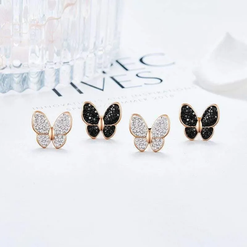 Modeschmuck Damen Ohrringe Glänzender Schwarzer Kristall Vergoldet Schmetterling Insekt Ohrringe Ohrstecker