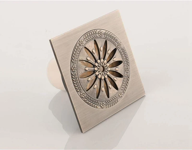 10 * 10 cm Bodenabläufe, quadratisch, Badabläufe, Sieb, Haar, antikes Messing, geschnitzt, Badezimmer-Bodenablauf, Abfallrost, Abfluss Y38083 (Y38083)