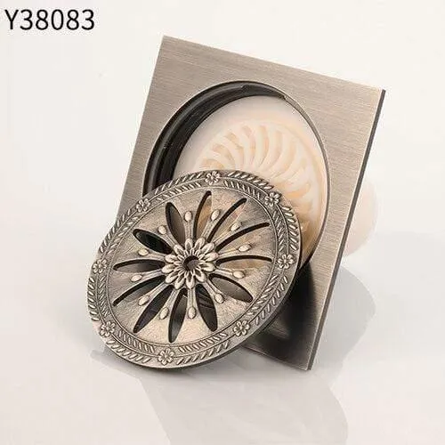 10 * 10 cm Bodenabläufe, quadratisch, Badabläufe, Sieb, Haar, antikes Messing, geschnitzt, Badezimmer-Bodenablauf, Abfallrost, Abfluss Y38083 (Y38083)