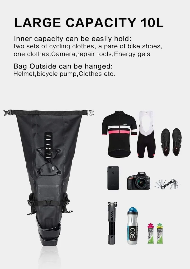10L Volle Wasserdichte Fahrradsatteltasche Rennrad Mountainbike Radfahren Gepäckträger Gepäcktasche Fahrradzubehör Neu