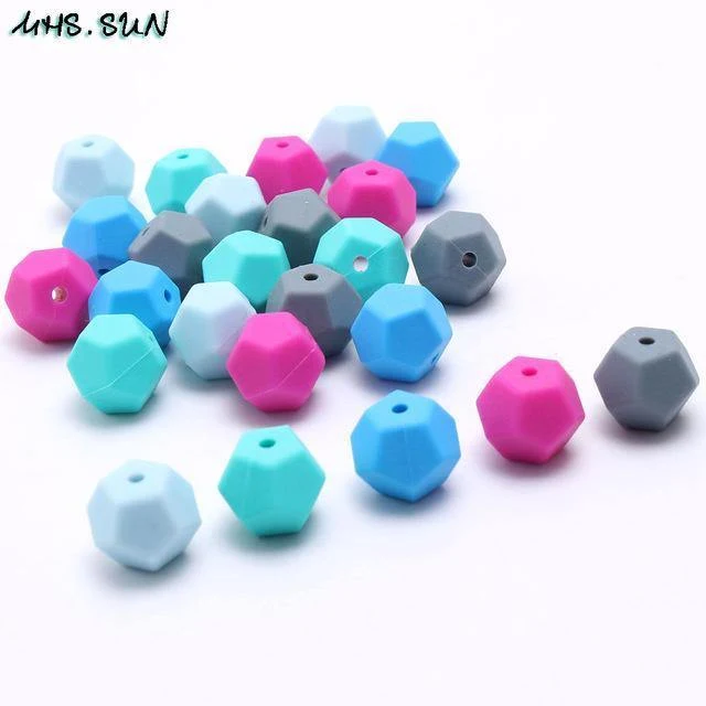 Bunte Silikon-Pentagon-Perlen für Babys und Kleinkinder, kaubare Zahnungsperlen, Still-Halskette, Spielzeug, DIY-Schmuckherstellung, 50 Stück