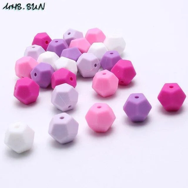 Bunte Silikon-Pentagon-Perlen für Babys und Kleinkinder, kaubare Zahnungsperlen, Still-Halskette, Spielzeug, DIY-Schmuckherstellung, 50 Stück