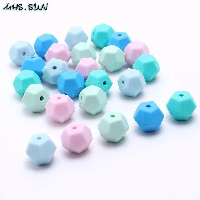 Bunte Silikon-Pentagon-Perlen für Babys und Kleinkinder, kaubare Zahnungsperlen, Still-Halskette, Spielzeug, DIY-Schmuckherstellung, 50 Stück