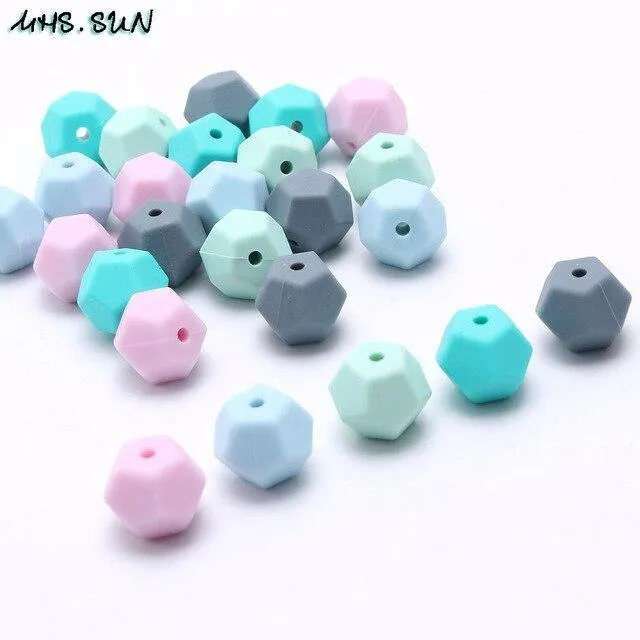 Bunte Silikon-Pentagon-Perlen für Babys und Kleinkinder, kaubare Zahnungsperlen, Still-Halskette, Spielzeug, DIY-Schmuckherstellung, 50 Stück