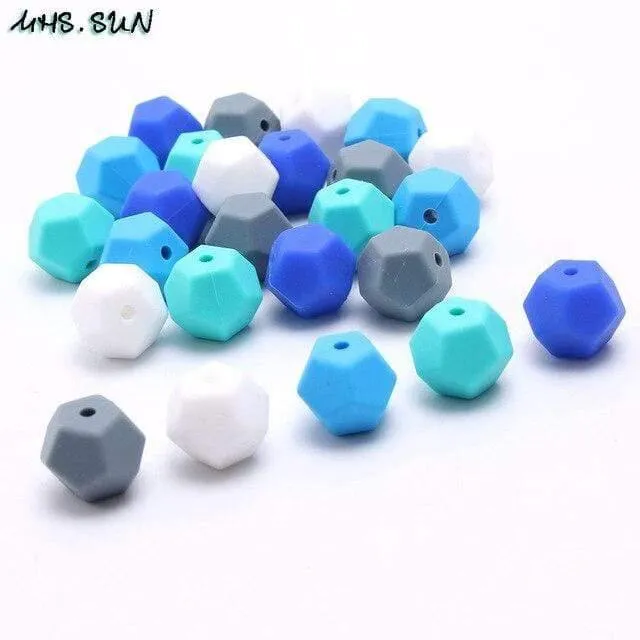Bunte Silikon-Pentagon-Perlen für Babys und Kleinkinder, kaubare Zahnungsperlen, Still-Halskette, Spielzeug, DIY-Schmuckherstellung, 50 Stück