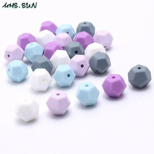 Bunte Silikon-Pentagon-Perlen für Babys und Kleinkinder, kaubare Zahnungsperlen, Still-Halskette, Spielzeug, DIY-Schmuckherstellung, 50 Stück