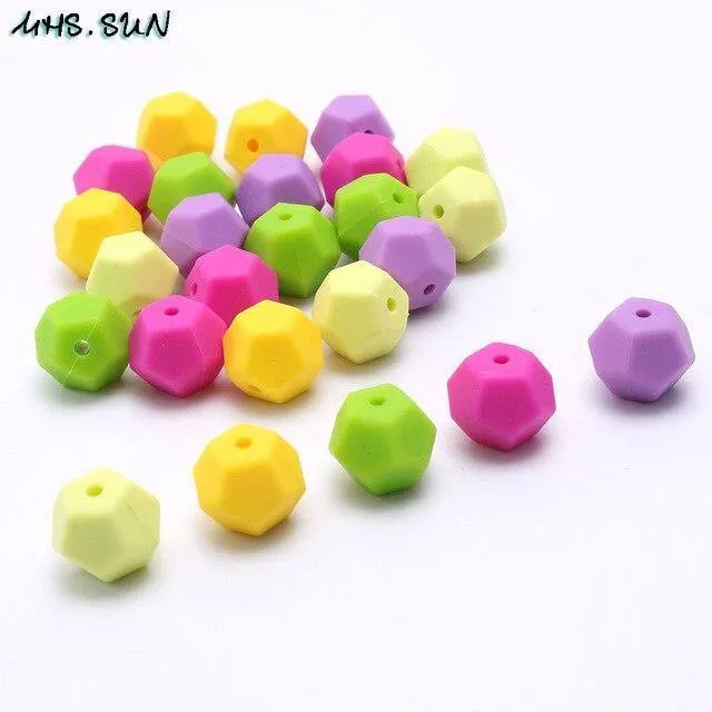 Bunte Silikon-Pentagon-Perlen für Babys und Kleinkinder, kaubare Zahnungsperlen, Still-Halskette, Spielzeug, DIY-Schmuckherstellung, 50 Stück
