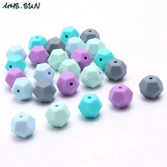 Bunte Silikon-Pentagon-Perlen für Babys und Kleinkinder, kaubare Zahnungsperlen, Still-Halskette, Spielzeug, DIY-Schmuckherstellung, 50 Stück