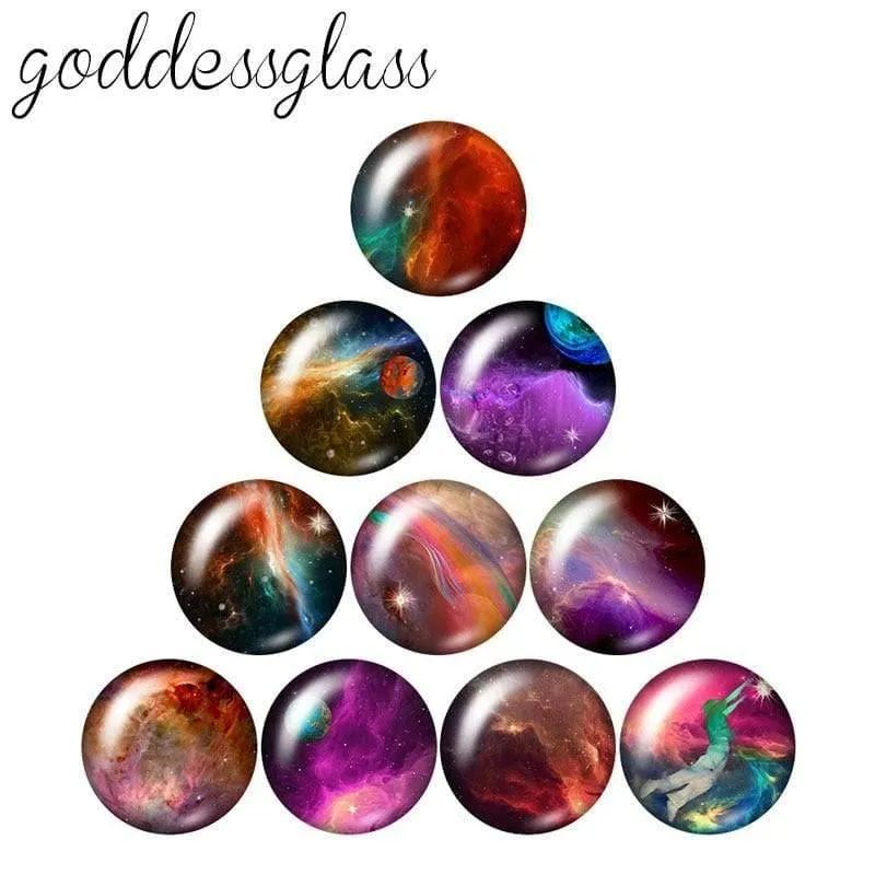 Beauty Out space Planet Kosmischer Nebel 10pcs Mix 12mm / 18mm / 20mm / 25mm Rundes Foto-Demoglas Cabochon mit flachem Rücken Erkenntnisse sammeln