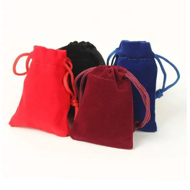 100pcs / lot 5x7, 7x9, 8x10, 10x12cm Kordelzug Samt Taschen & Beutel Schmuck Taschen Geschenkverpackung Tasche Individuell bedruckbares Logo