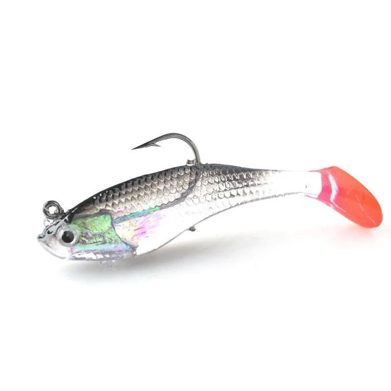 5 Teile/los 3D Augen Blei Angeln Lockt Mit T Schwanz Weiche Angeln Locken Einzel Haken Köder künstliche köder jig wobbler gummi 80mm/9g