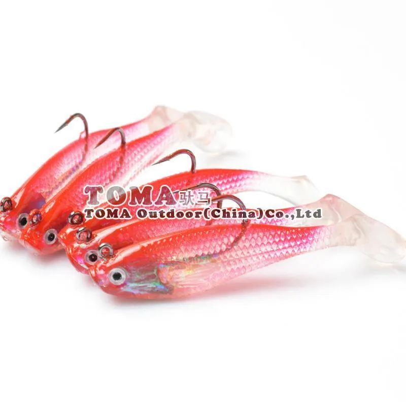5 Teile/los 3D Augen Blei Angeln Lockt Mit T Schwanz Weiche Angeln Locken Einzel Haken Köder künstliche köder jig wobbler gummi 80mm/9g