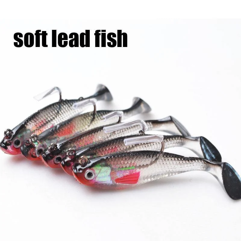 5 Teile/los 3D Augen Blei Angeln Lockt Mit T Schwanz Weiche Angeln Locken Einzel Haken Köder künstliche köder jig wobbler gummi 80mm/9g