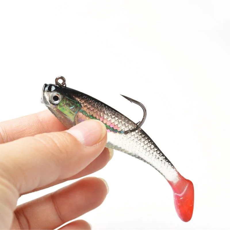 5 Teile/los 3D Augen Blei Angeln Lockt Mit T Schwanz Weiche Angeln Locken Einzel Haken Köder künstliche köder jig wobbler gummi 80mm/9g