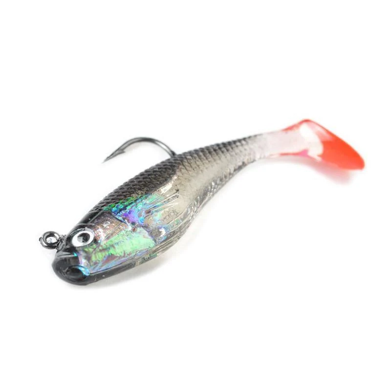 5 Teile/los 3D Augen Blei Angeln Lockt Mit T Schwanz Weiche Angeln Locken Einzel Haken Köder künstliche köder jig wobbler gummi 80mm/9g