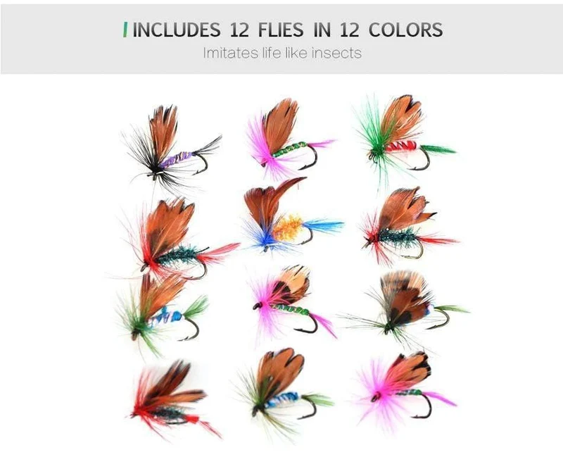 12 Stück Trockenfliegen Fliegenfischen Fliegen Kit Bass Lachs Forellen Fliegen Schwimmende Angelköder Angelköder