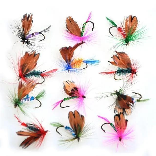 12 Stück Trockenfliegen Fliegenfischen Fliegen Kit Bass Lachs Forellen Fliegen Schwimmende Angelköder Angelköder