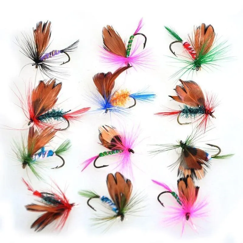 12 Stück Trockenfliegen Fliegenfischen Fliegen Kit Bass Lachs Forellen Fliegen Schwimmende Angelköder Angelköder