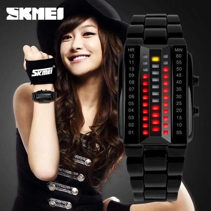 Relogio masculino mode skmei uhr Liebhaber LED Männer Frauen Edelstahl Rot Binary Luminous Electronic Display Sport uhren