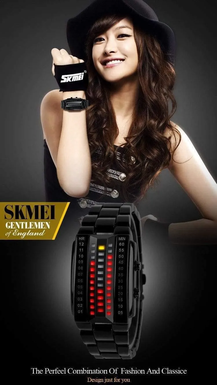 Relogio masculino mode skmei uhr Liebhaber LED Männer Frauen Edelstahl Rot Binary Luminous Electronic Display Sport uhren