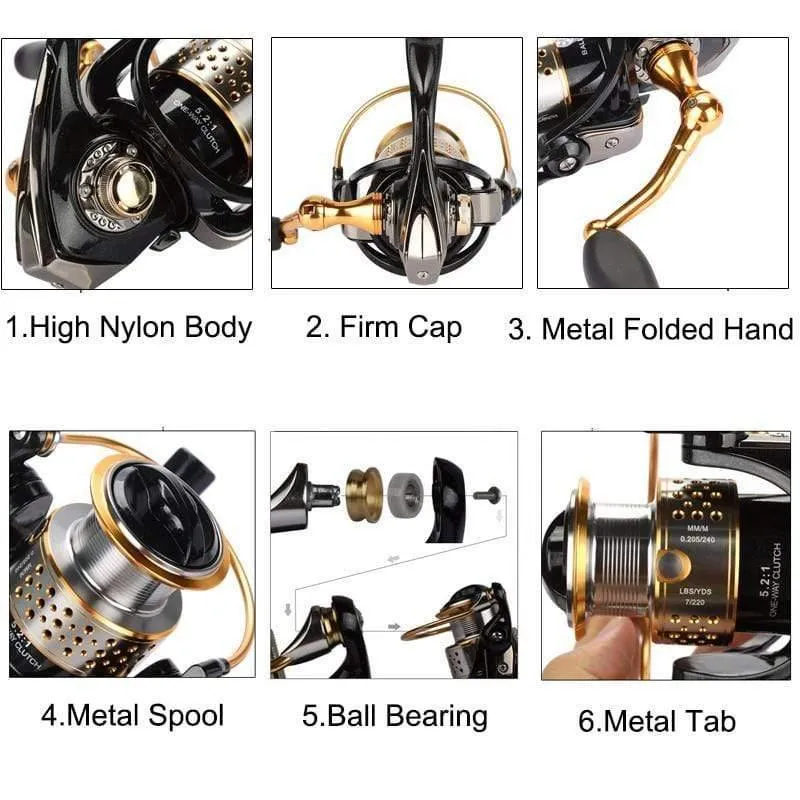 Metall Angelrolle Spule Meer Spinning Reels Tiefe und Flache Spool 2000 Serie 5.2:1 9BB Drag Power 6kg Für Angeln