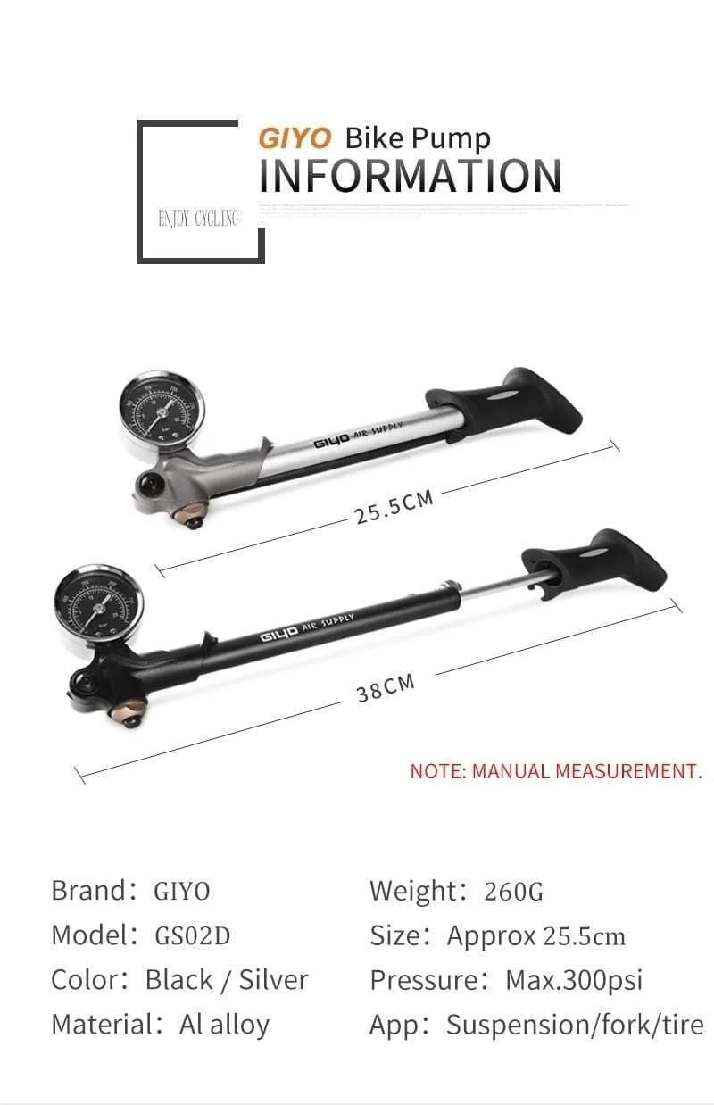 Pumpe 300 psi Hochdruck-Fahrrad-Luftstoßdämpferpumpe für Gabel und Hinterradaufhängung, Fahrradpumpe, Mountainbike-Pumpe mit Manometer