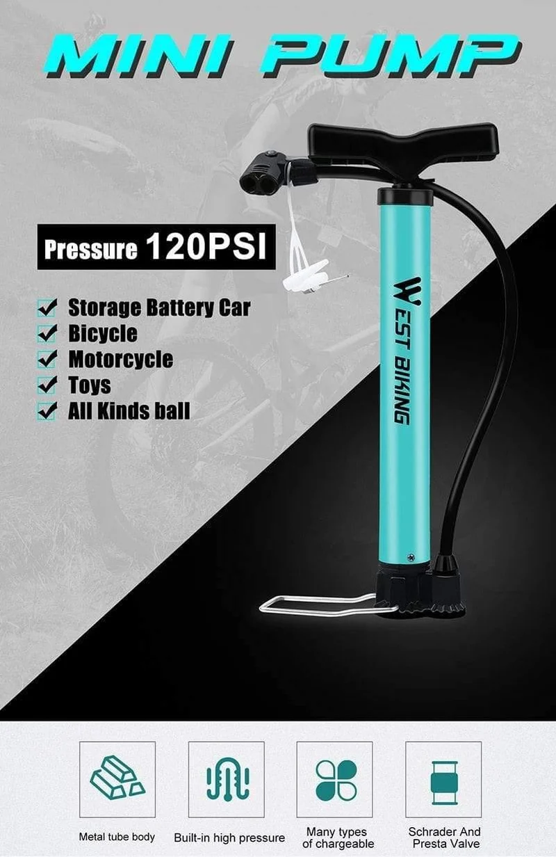 Fahrradpumpe 120 PSI Stahl Türkis Fahrradpumpe Luftpumpe Schrader & Presta Valve Road MTB Fahrradreifen Fahrradpumpe