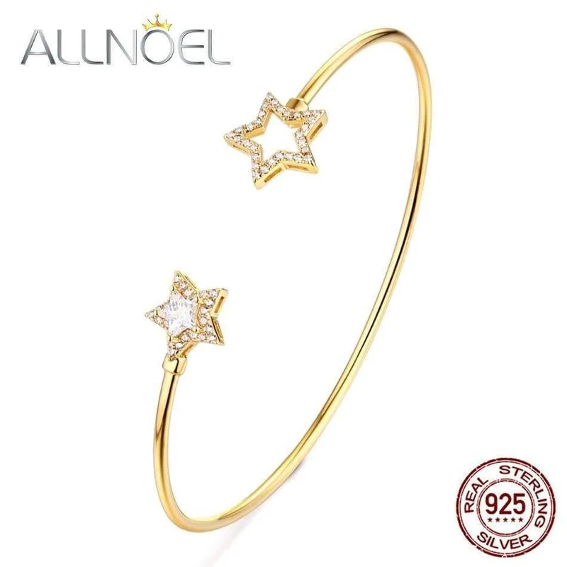 925 Sterling Silber Luxus Armreif für Frauen 14K Gold verstellbar Zirkon Diamant Edelstein Schmuck Stern Armband