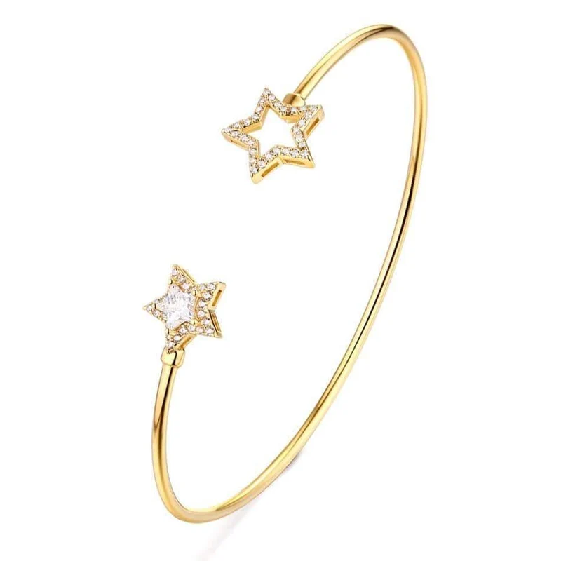 925 Sterling Silber Luxus Armreif für Frauen 14K Gold verstellbar Zirkon Diamant Edelstein Schmuck Stern Armband