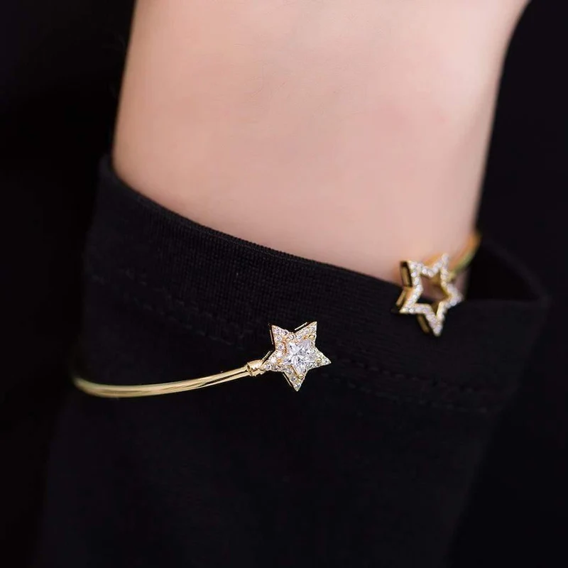 925 Sterling Silber Luxus Armreif für Frauen 14K Gold verstellbar Zirkon Diamant Edelstein Schmuck Stern Armband