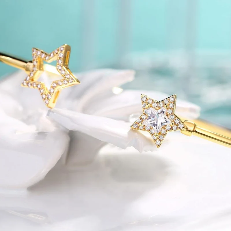 925 Sterling Silber Luxus Armreif für Frauen 14K Gold verstellbar Zirkon Diamant Edelstein Schmuck Stern Armband