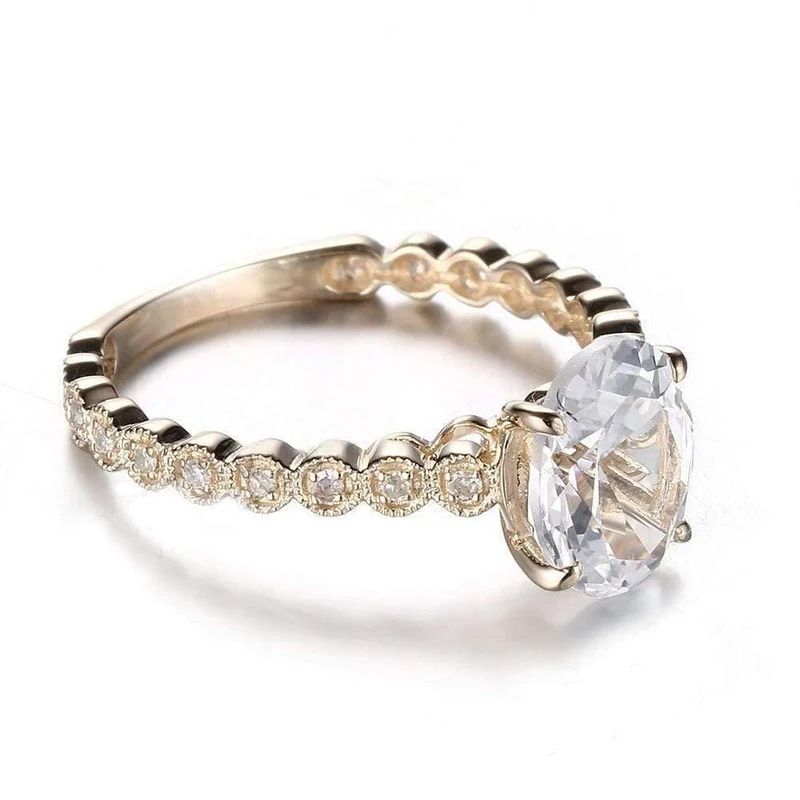 925-zertifizierter ovaler Schliff, 9 x 7 mm, 2.16 ct, 100 % echter weißer Topas, echter Diamant, Verlobungsring, edler Schmuck