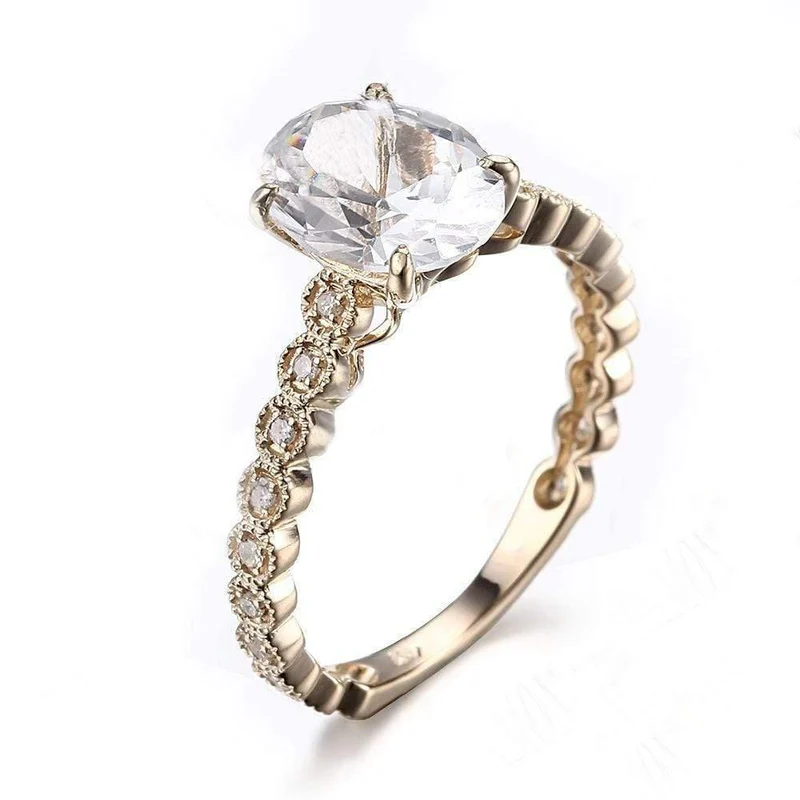 925-zertifizierter ovaler Schliff, 9 x 7 mm, 2.16 ct, 100 % echter weißer Topas, echter Diamant, Verlobungsring, edler Schmuck