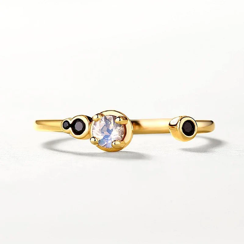 925 Sterling Silber Edelsteinring für Frauen 100% natürlicher Mondstein Zirkon Diamantring edler Schmuck Hochzeitsgoldringe