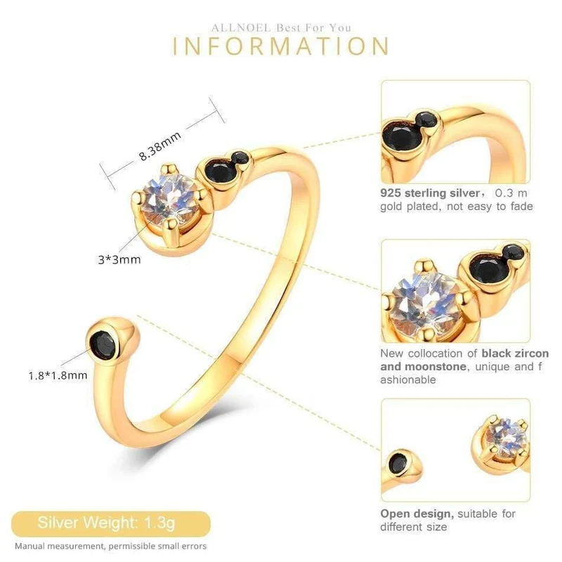 925 Sterling Silber Edelsteinring für Frauen 100% natürlicher Mondstein Zirkon Diamantring edler Schmuck Hochzeitsgoldringe