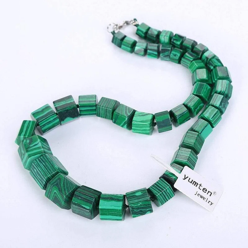 Malachit Halskette Choker Statement Damen Herren Magnesit Quadrat Diamant Stein Edelstein Power Kristall Shoker Feiner Schmuck