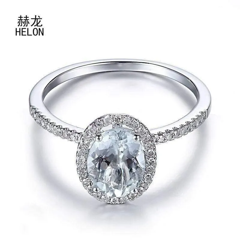 Ovale Aquamarin-Edelsteinringe aus massivem 10-karätigem Weißgold, Verlobungsringe mit Diamanten für Frauen, Hochzeit, trendiger feiner Schmuck