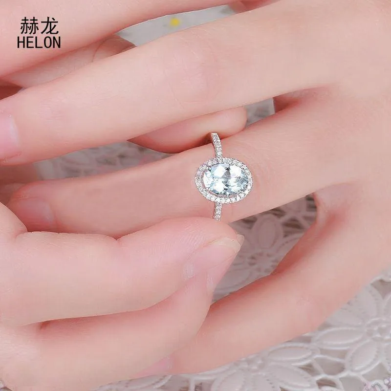 Ovale Aquamarin-Edelsteinringe aus massivem 10-karätigem Weißgold, Verlobungsringe mit Diamanten für Frauen, Hochzeit, trendiger feiner Schmuck