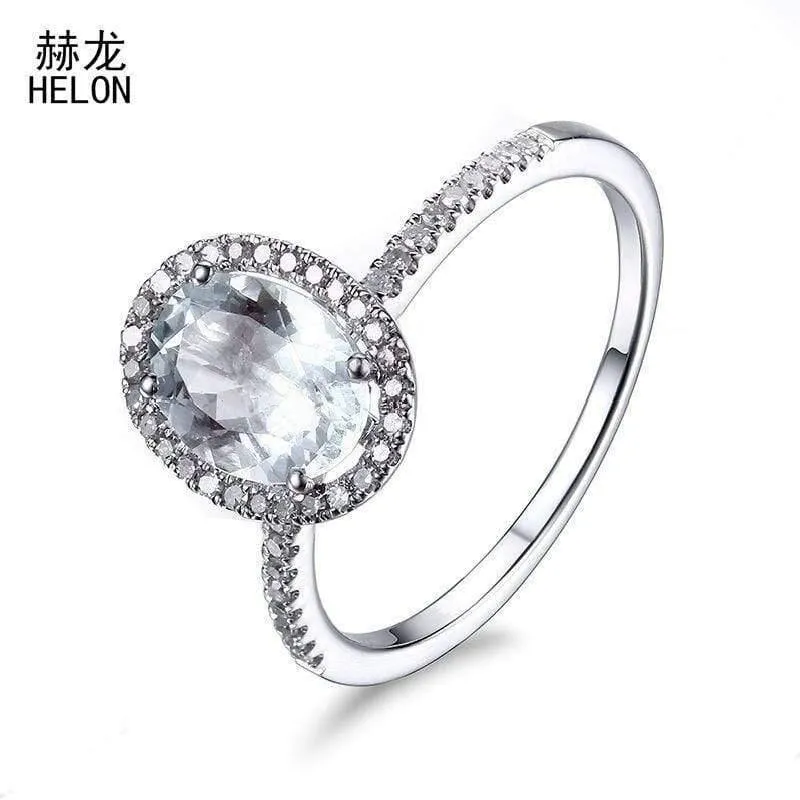 Ovale Aquamarin-Edelsteinringe aus massivem 10-karätigem Weißgold, Verlobungsringe mit Diamanten für Frauen, Hochzeit, trendiger feiner Schmuck