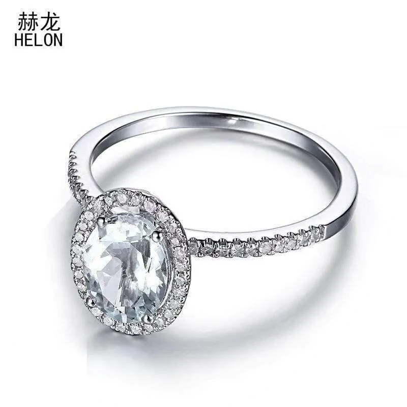 Ovale Aquamarin-Edelsteinringe aus massivem 10-karätigem Weißgold, Verlobungsringe mit Diamanten für Frauen, Hochzeit, trendiger feiner Schmuck