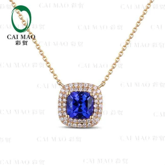 18 kt/750 Gelbgold 2.51 ct natürlicher IF blauer Tansanit AAA 0.35 ct Vollschliff Diamant Verlobung Edelstein Anhänger Schmuck
